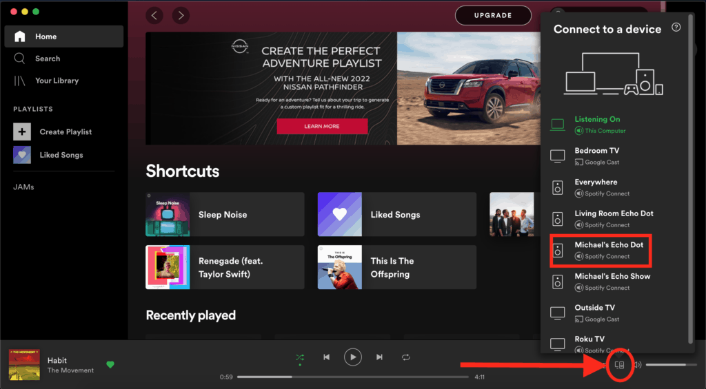 Spotify music on Alexa using laptop