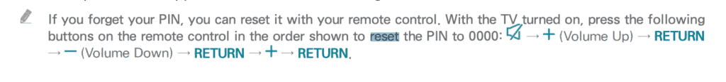 forgot Samsung TV PIN needed for reset 2015