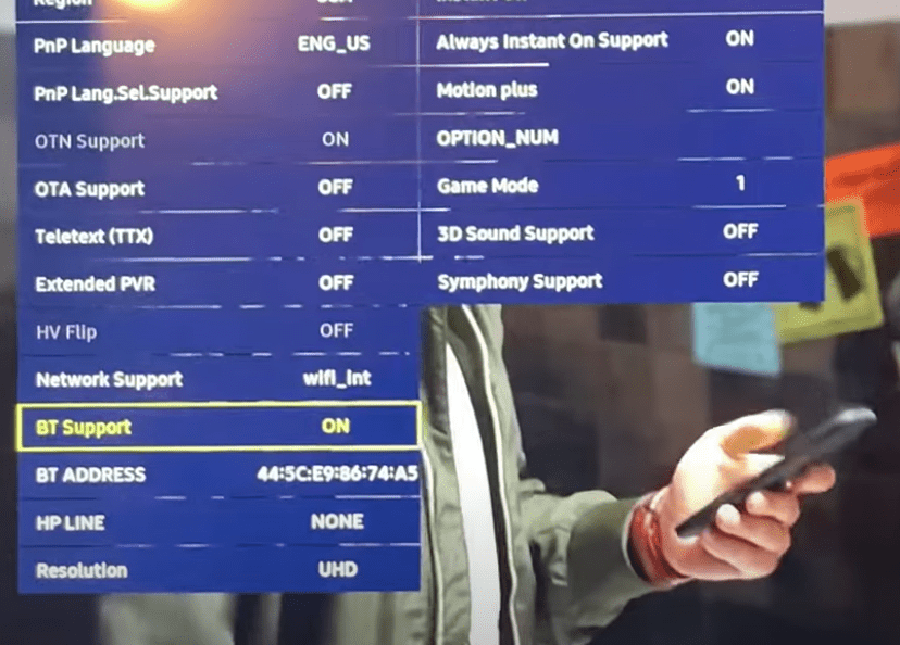 Turn BT Support ON in Service Mode Samsung TV
