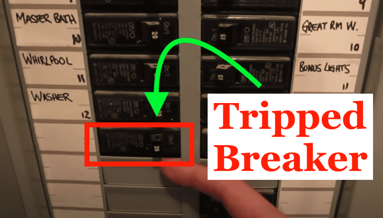tripped electrical switch in breaker box