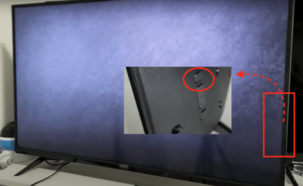 vizio power button right back side of the TV