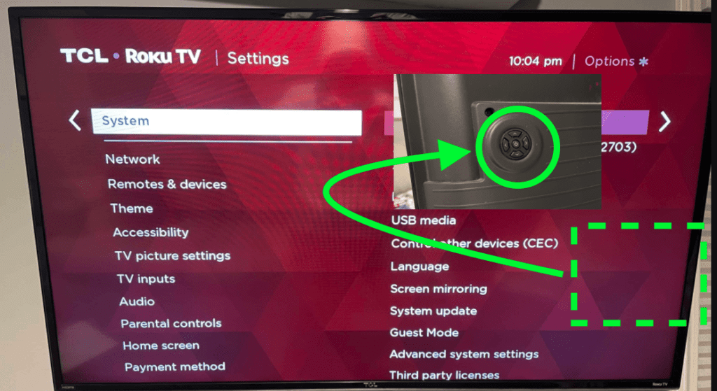 roku power button back of TV on the right hand side
