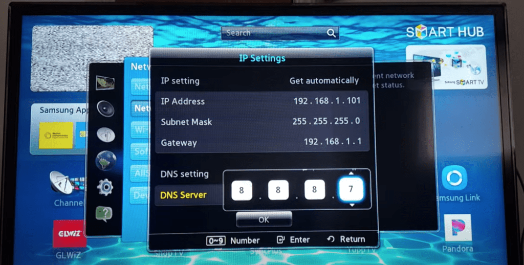 Change DNS server number on Samsung TV