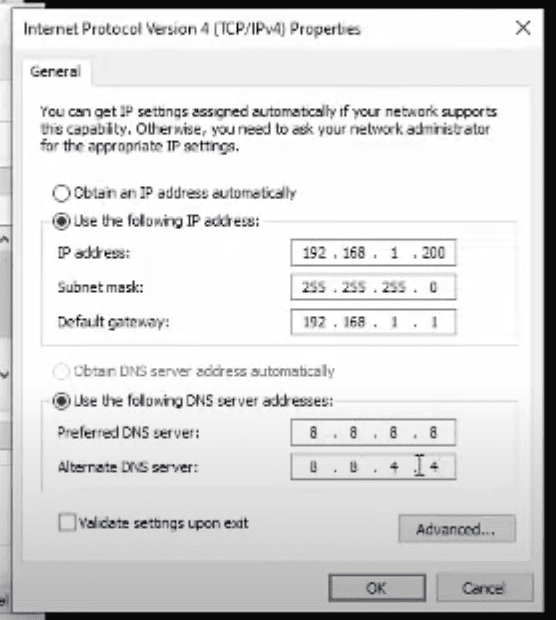 set static IP address on Windows 10