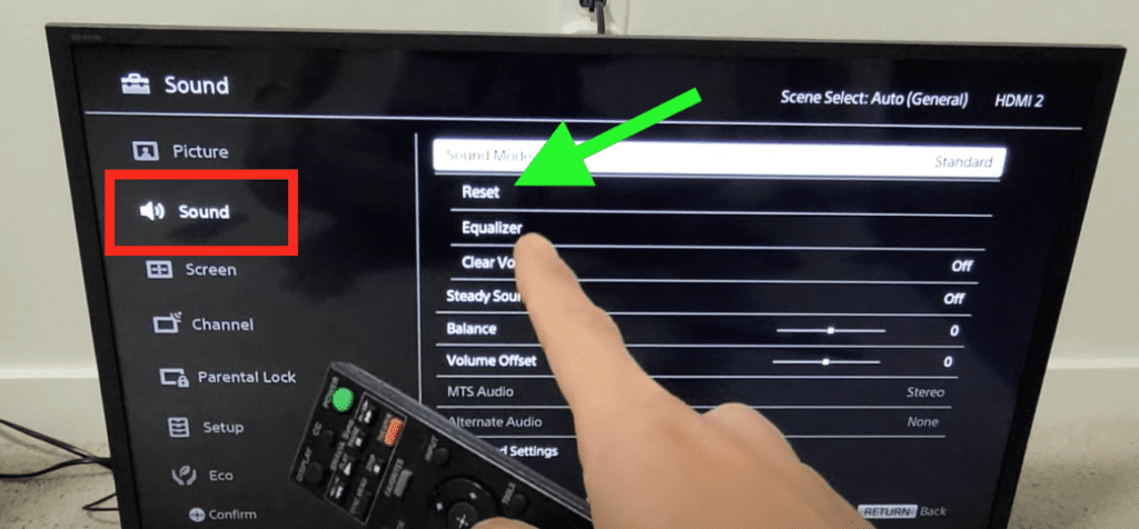 Reset audio:sound settings on Sony TV
