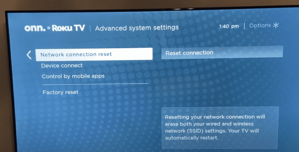 Reset Roku Network Connection