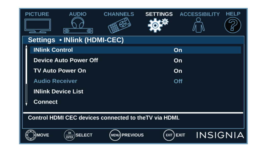 turn INlink HDMI-CEC control off on insignia tv