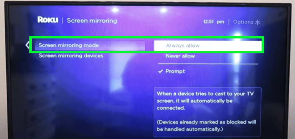 Enable screen screen mirroring on your Roku TV