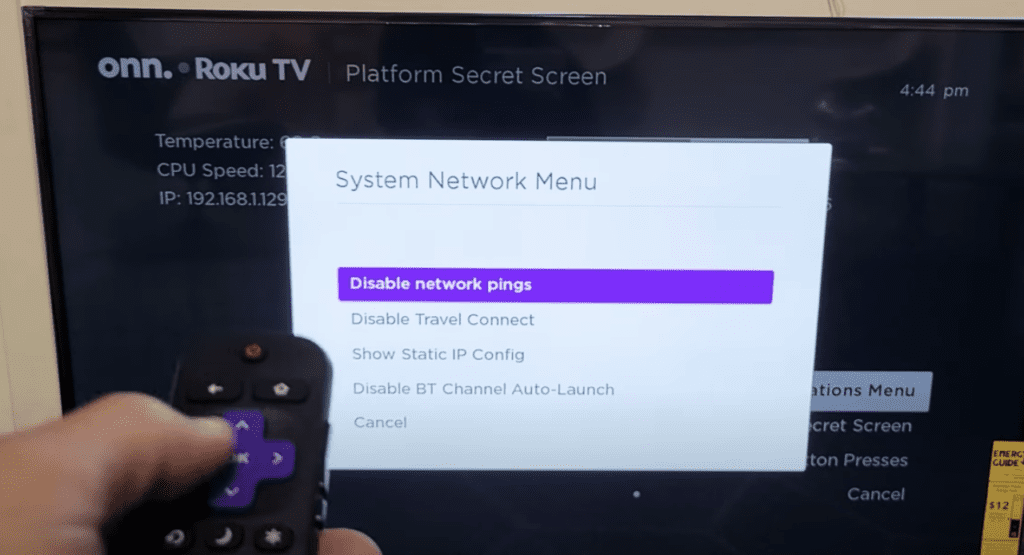 disable network pings on roku