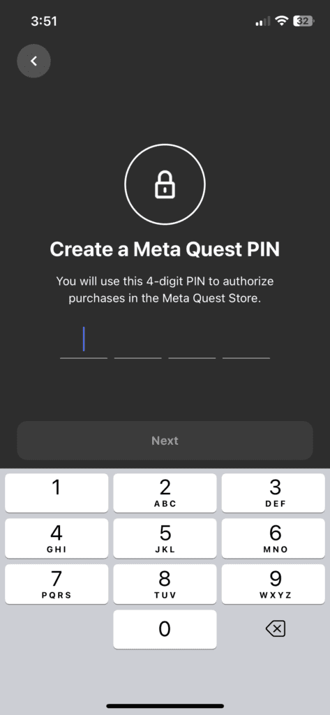 create a meta quest PIN