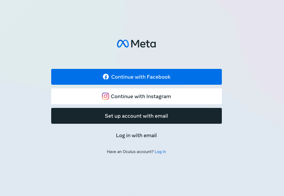 meta quest website login page