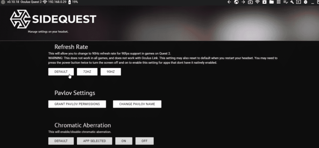 SideQuest Quest 2 headset setting changes