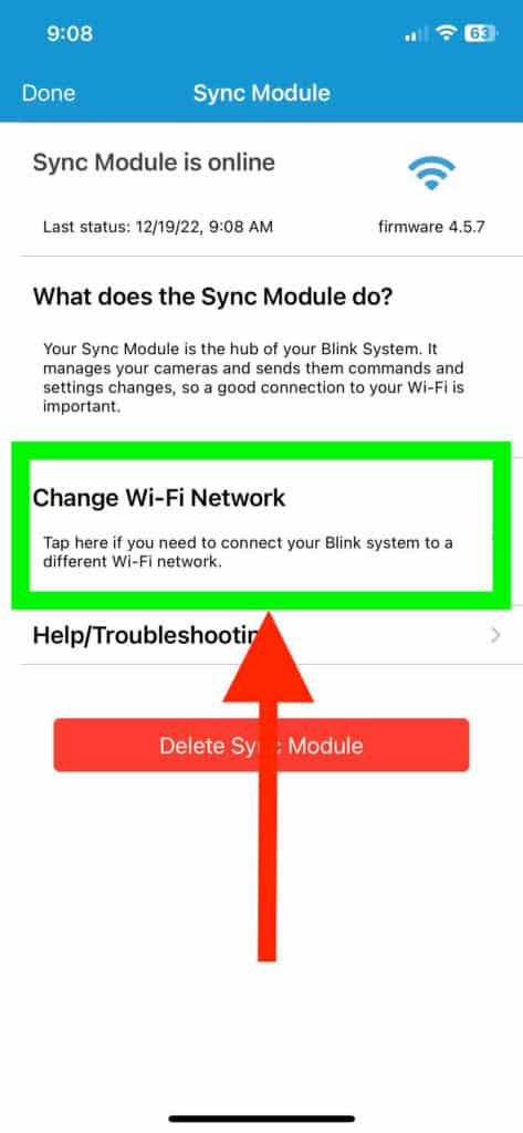 change wifi network for blink sync module