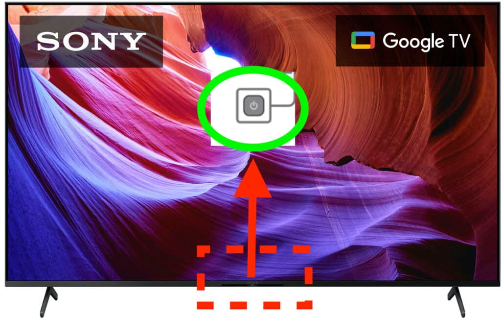 sony tv power button under center