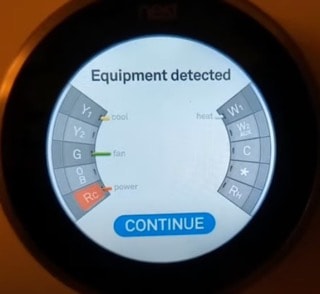 nest thermostat equipment detected screen