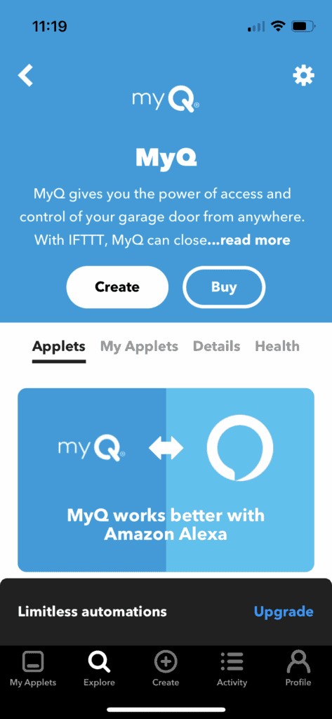 IFTTT MyQ page