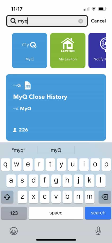 IFTTT Search for MyQ