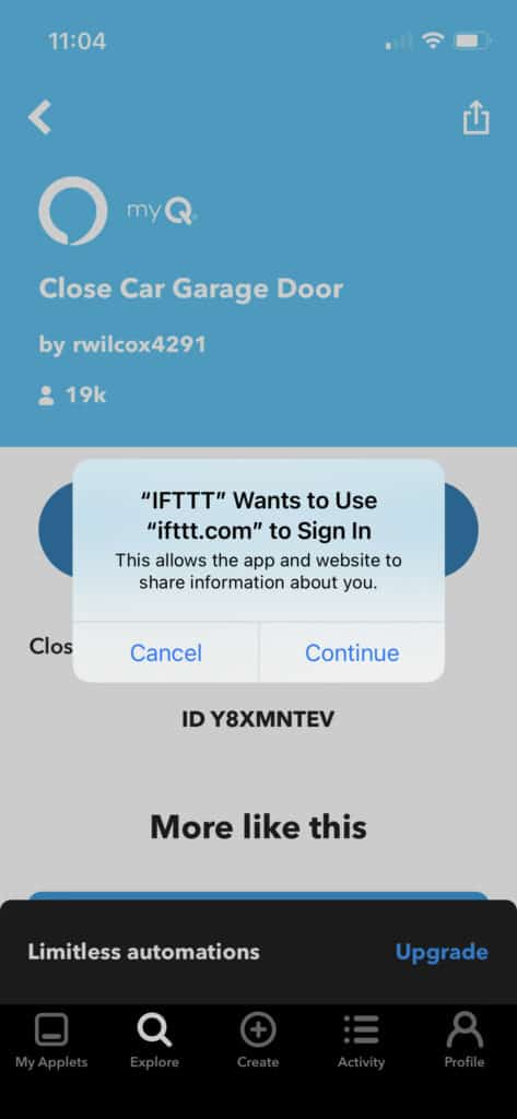 IFTTT wants you to sign in to MyQ