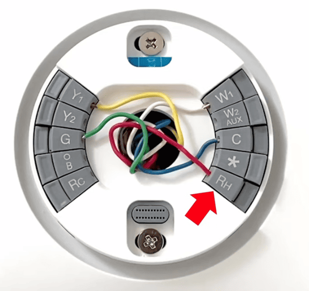 Nest Thermostat wiring with arrow to red wire