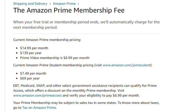 Amazon Prime Membership Fee